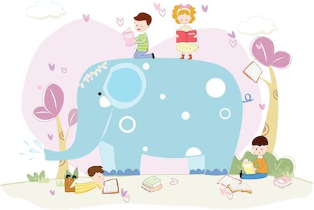 elephant illustration - students reading books Stock Photo - Premium Royalty-Free, Code: 690-03476018