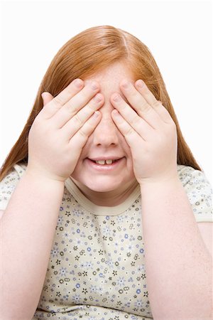 fat girl redhead - Portrait of teenage girl covering eyes with hands Foto de stock - Sin royalties Premium, Código: 693-06016264