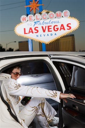 simsearch:693-06018149,k - Elvis impersonator in limo in Las Vegas, Nevada, USA Stock Photo - Premium Royalty-Free, Code: 693-06018160