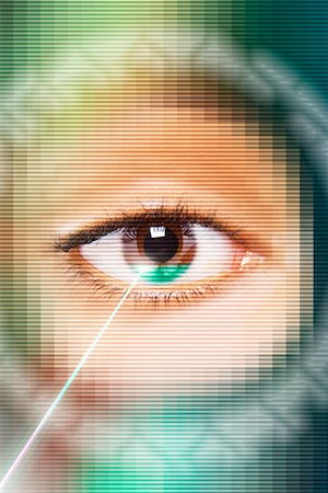 eye laser beam - Laser beam on eye, close up, digital composite Foto de stock - Sin royalties Premium, Código: 693-06018736