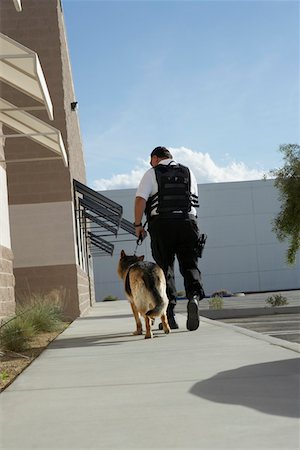 perro guardián - Security guard with dog on patrol Foto de stock - Sin royalties Premium, Código: 693-06019804