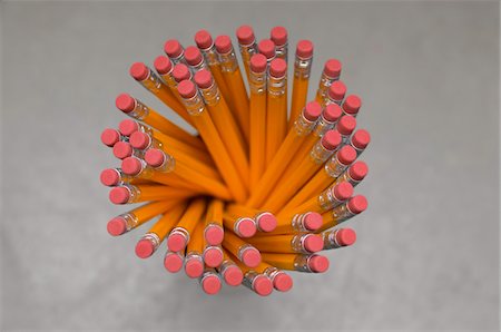 pencils and eraser - New pencils in container, view from above Stock Photo - Premium Royalty-Free, Code: 693-06020345