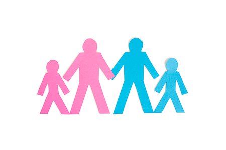 pink and blue boy and girl - Four stick figures standing together over white background Stock Photo - Premium Royalty-Free, Code: 693-06324335