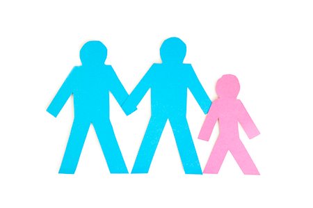 Paper cut outs of three stick figures over white background Foto de stock - Sin royalties Premium, Código: 693-06324330