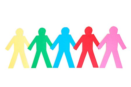 Row of multi-coloured paper cut out figures over white background Foto de stock - Sin royalties Premium, Código: 693-06324332