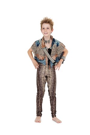 studio kid fashion - Front view of blond boy with hands on hips in outfit over white background Stock Photo - Premium Royalty-Free, Code: 693-06324804