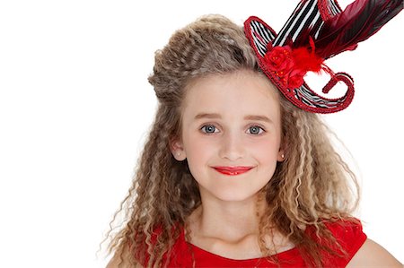 simsearch:693-06324847,k - Portrait of girl wearing red lipstick and hat over white background Foto de stock - Sin royalties Premium, Código: 693-06324837