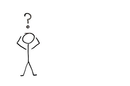 silhouette drawing - Stick figure with question mark depicting confusion over white background Stock Photo - Premium Royalty-Free, Code: 693-06325297