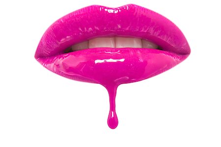 simsearch:693-06324637,k - Close-up of pink lipgloss dripping from woman's lips over white background Foto de stock - Royalty Free Premium, Número: 693-06325304