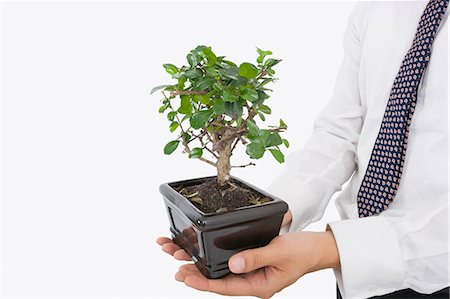 environment - Midsection of businessman carrying potted plant over white background Stock Photo - Premium Royalty-Free, Code: 693-07455912