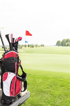 simsearch:693-08127270,k - Golf club bag at golf course against clear sky Foto de stock - Sin royalties Premium, Código: 693-08127209