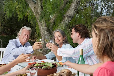 family dinner alcohol - Two couples toasting at garden table Stock Photo - Premium Royalty-Free, Code: 693-03309259
