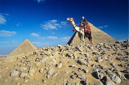 Camel Rider par les pyramides de Gizeh Photographie de stock - Premium Libres de Droits, Code: 693-03303626