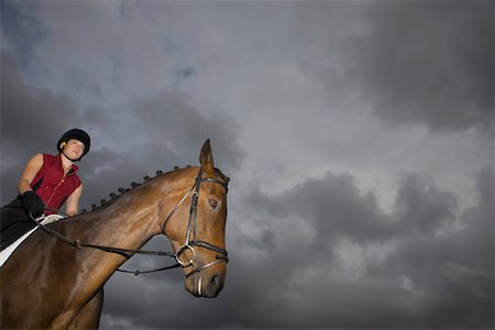 Female horseback rider sitting on brown horse Stock Photo - Premium Royalty-Free, Code: 693-03314611