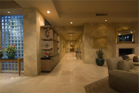 spacious rooms interior - Marble floored hallway with glass bricks, Palm Springs Stock Photo - Premium Royalty-Free, Code: 693-03317362