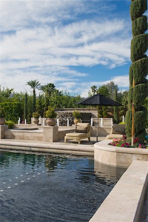 palm springs - Topiary in garden with poolside sunlounger, Palm Springs Foto de stock - Sin royalties Premium, Código: 693-03317426