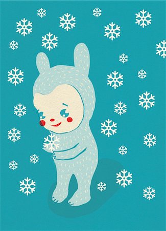 snowflake - Cartoon creature stands in winter snow Foto de stock - Sin royalties Premium, Código: 693-03317911