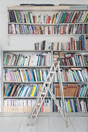 Step ladders and shelves of books Fotografie stock - Premium Royalty-Free, Codice: 693-03474469