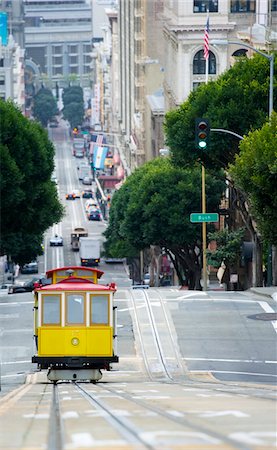 san francisco city streets - Elevated view of tram on uphill ascent, San Francisco Stock Photo - Premium Royalty-Free, Code: 693-03474505