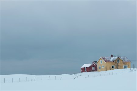 Remote house in coastal landscape, Flakstad, Flakstadoya,  Loftofen, Norway Stock Photo - Premium Royalty-Free, Code: 693-03474565