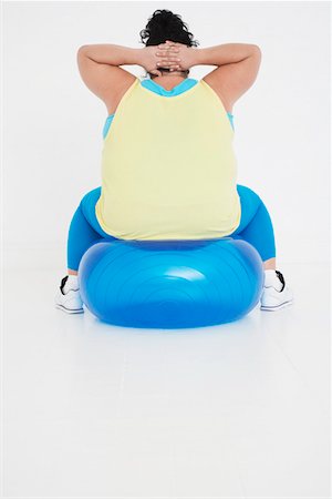 simsearch:693-03557462,k - Overweight woman Exercising on exercise Ball, back view Stock Photo - Premium Royalty-Free, Code: 693-03565335