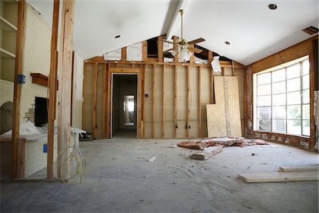 dust (dry particles) - Partition wall in house renovation, Houston, Texas Foto de stock - Sin royalties Premium, Código: 693-03644058