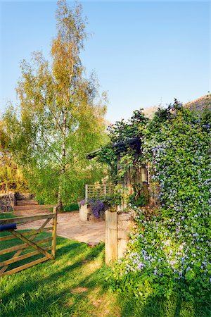 Spring Flowers by Open Garden Gate, Cotswolds, Gloucestershire, England, United Kingdom Foto de stock - Con derechos protegidos, Código: 700-04424932