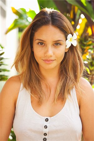 Portrait of Girl with Flower in Hair Stock Photo - Rights-Managed, Code: 700-05389261