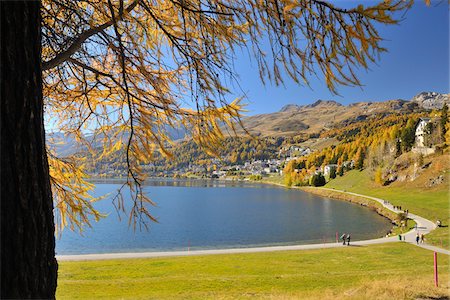 sky in switzerland - People Walking Along Lakeside Trail, St. Moritz, Engadin, Canton of Graubunden, Switzerland Stock Photo - Rights-Managed, Code: 700-05524237