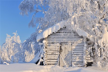 finnland - Blockhaus in Winter, Kuusamo, Österbotten, Nordfinnland Stockbilder - Lizenzpflichtiges, Bildnummer: 700-05609962