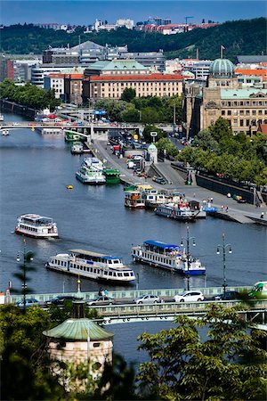 prague bridge - Boats on Vltava River, Prague, Czech Republic Stock Photo - Rights-Managed, Code: 700-05642361