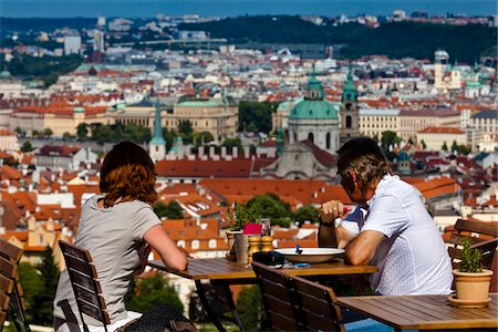 Couple Dining at Restaurant Overlooking Mala Strana, Prague, Czech Republic Stock Photo - Rights-Managed, Code: 700-05642409