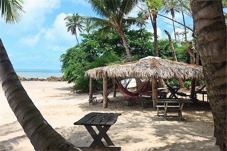 palm trees blue sky - Thatched Roof Hut with Hammocks, Praia de Tabatinga, Paraiba, Brazil Stock Photo - Rights-Managed, Code: 700-05810245