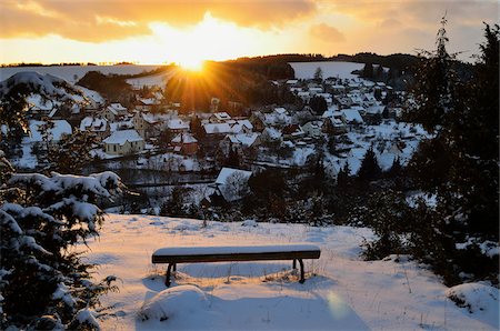 snow covered rooftops - View of Muehlhausen, Baden-Wurttemberg, Germany Stock Photo - Rights-Managed, Code: 700-05837478