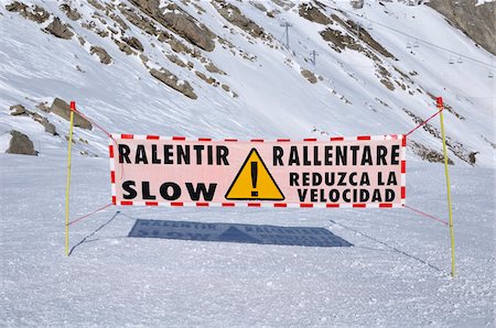 Caution Sign, La Foux d'Allos, Allos, France Stock Photo - Rights-Managed, Code: 700-05855264