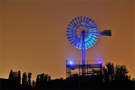 Illuminated Windmill, Landschaftspark Duisburg Nord, Meiderich Huette, Duisburg, Ruhr Basin, North Rhine-Westphalia, Germany Stock Photo - Rights-Managed, Code: 700-05947728
