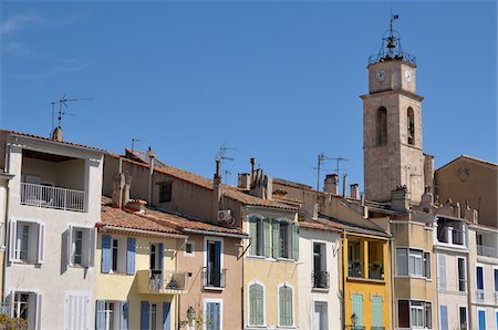 Row of Houses and Clock Tower, Martigues, Bouches-du-Rhone, France Foto de stock - Con derechos protegidos, Código: 700-06025199