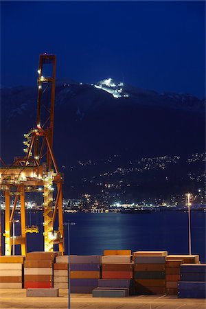 ski hill with chair lift - Grouse Mountain at Night, Vancouver, British Columbia, Canada Stock Photo - Rights-Managed, Code: 700-06025267