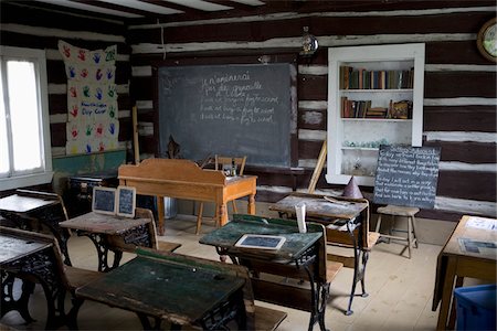desks school - Classroom Interior at Kawartha Settler's Village, Bobcaygeon, Ontario, Canada Stock Photo - Rights-Managed, Code: 700-06037923