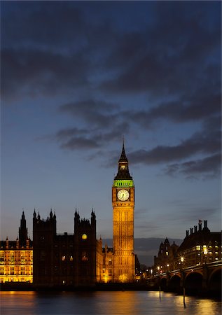 reloj de la torre - Big Ben and Westminster Palace at Night, London, England Foto de stock - Con derechos protegidos, Código: 700-06109518