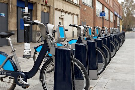 streets photo downtown - Bicycles at Bicycle Sharing Parking Spot, London, England Stock Photo - Rights-Managed, Code: 700-06109524