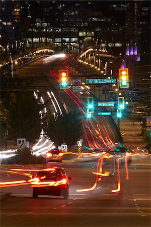 photography and night and moving images - Street Intersection at Night, Vancouver, British Columbia, Canada Stock Photo - Rights-Managed, Code: 700-06144875