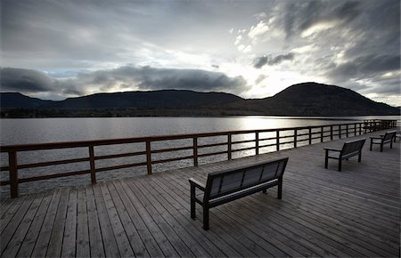 Benches on Dock, Okanagan Lake, Penticton, British Columbia, Canada Stock Photo - Rights-Managed, Code: 700-06144885