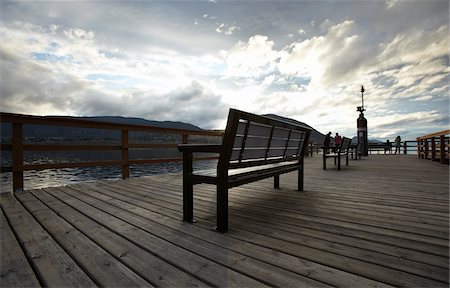 Benches on Dock, Okanagan Lake, Penticton, British Columbia, Canada Stock Photo - Rights-Managed, Code: 700-06144886