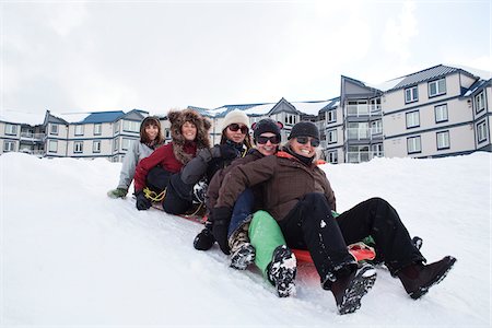 friends, 40, outside - Group of Teenagers Tobogganing Stock Photo - Rights-Managed, Code: 700-06145052