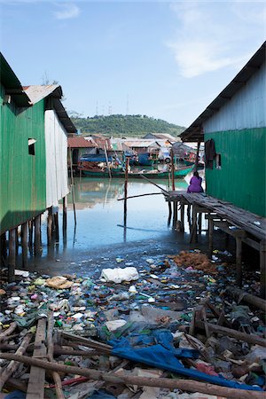 poverty asia - Garbage Littered Shoreline in Fishing Village, Sianhoukville, Cambodia Stock Photo - Rights-Managed, Code: 700-06190656