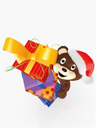 Teddybär hält Stapel von Geschenken Stockbilder - Lizenzpflichtiges, Bildnummer: 700-06302303