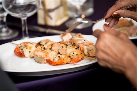 salmon, dinner - Seafood Skewers on Plate Stock Photo - Rights-Managed, Code: 700-06302338