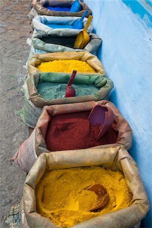 Pigments and Spices For Sale in the Kasbah, Chefchaouen, Chefchaouen Province, Tangier-Tetouan Region, Morocco Stock Photo - Rights-Managed, Code: 700-06334583