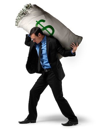 Homme d'affaires exerçant son arrière grand sac d'argent Photographie de stock - Rights-Managed, Code: 700-06368051